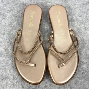 Toscanella Jojo Rose Champagne Gold Rhinestone Thong Sandal‎ Flip Flop Womens 10